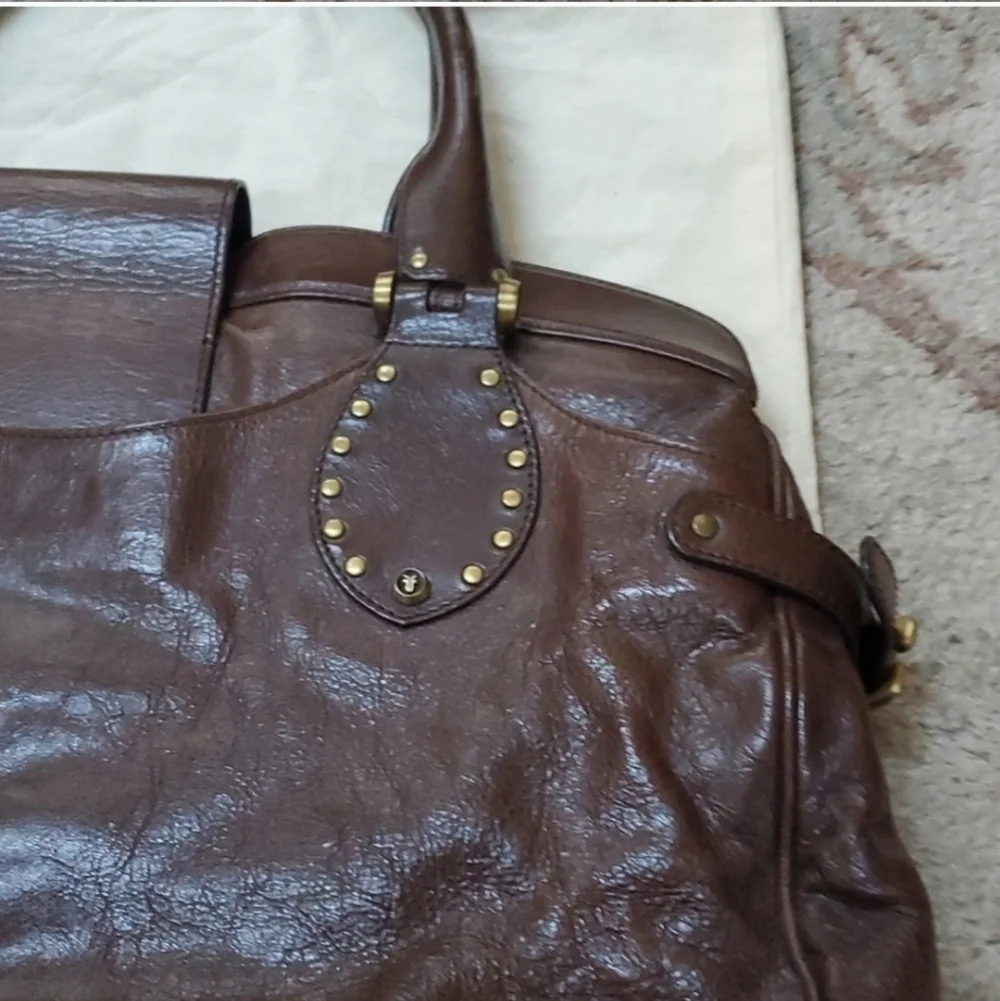 Frye large pleated stud satchel